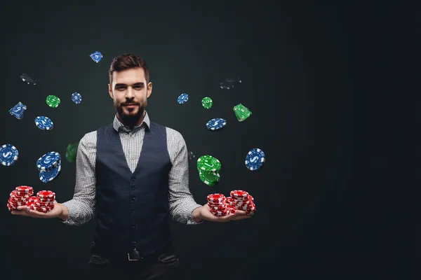 A young woman relaxing with her phone while dynamic casino elements float around her, illustrating the smooth mobile experience offered by the GK222 app.